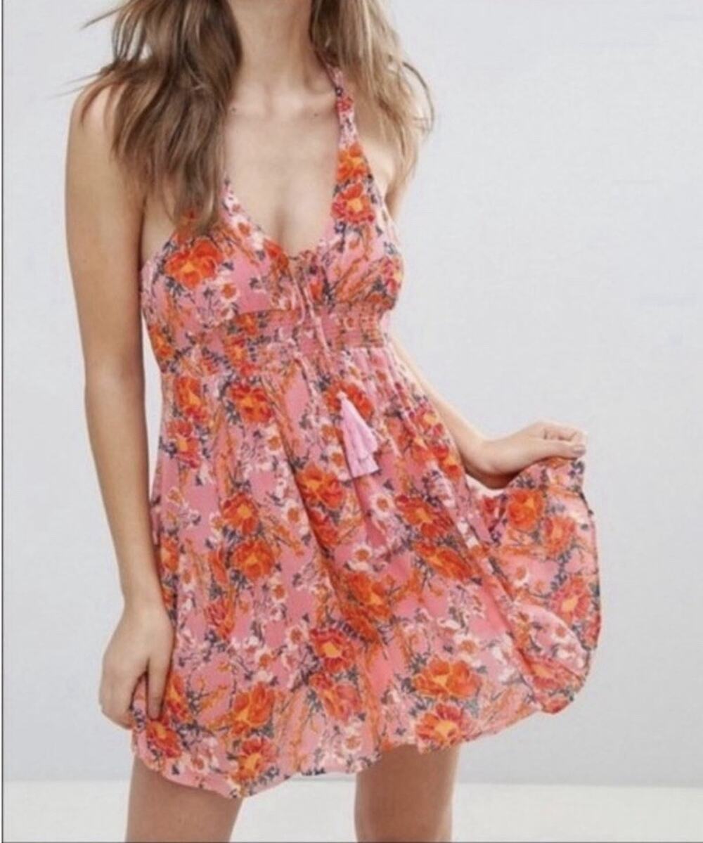 Free People Women’s Washed Ashore Pink Floral Mini Dress Small